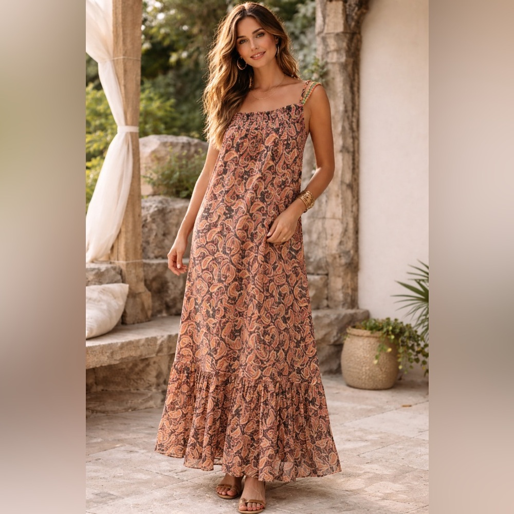 Nekane GF Gala Paisley One Shoulder Beaded Boho Maxi Dress Medium NWT